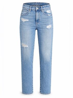 American Eagle Mom Straight Jeans Size 6 Light Wash Distressed Stretch